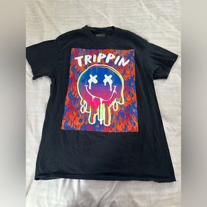 Trippin graphic tee shirt, color black.